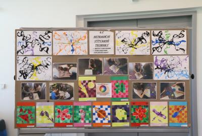 4. C Vv-výtvarný projekt "Netradiční výtvarné techniky", kresba provázkem, působení komplementárních barev, tempera