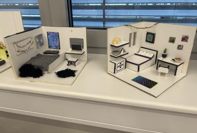 Návrh interiéru vlastního pokoje,
prostorová práce, materiál Kapa+kombinovaná technika 6.ročník