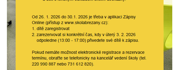 Informace k zápisu do 1. třídy 2026/2027